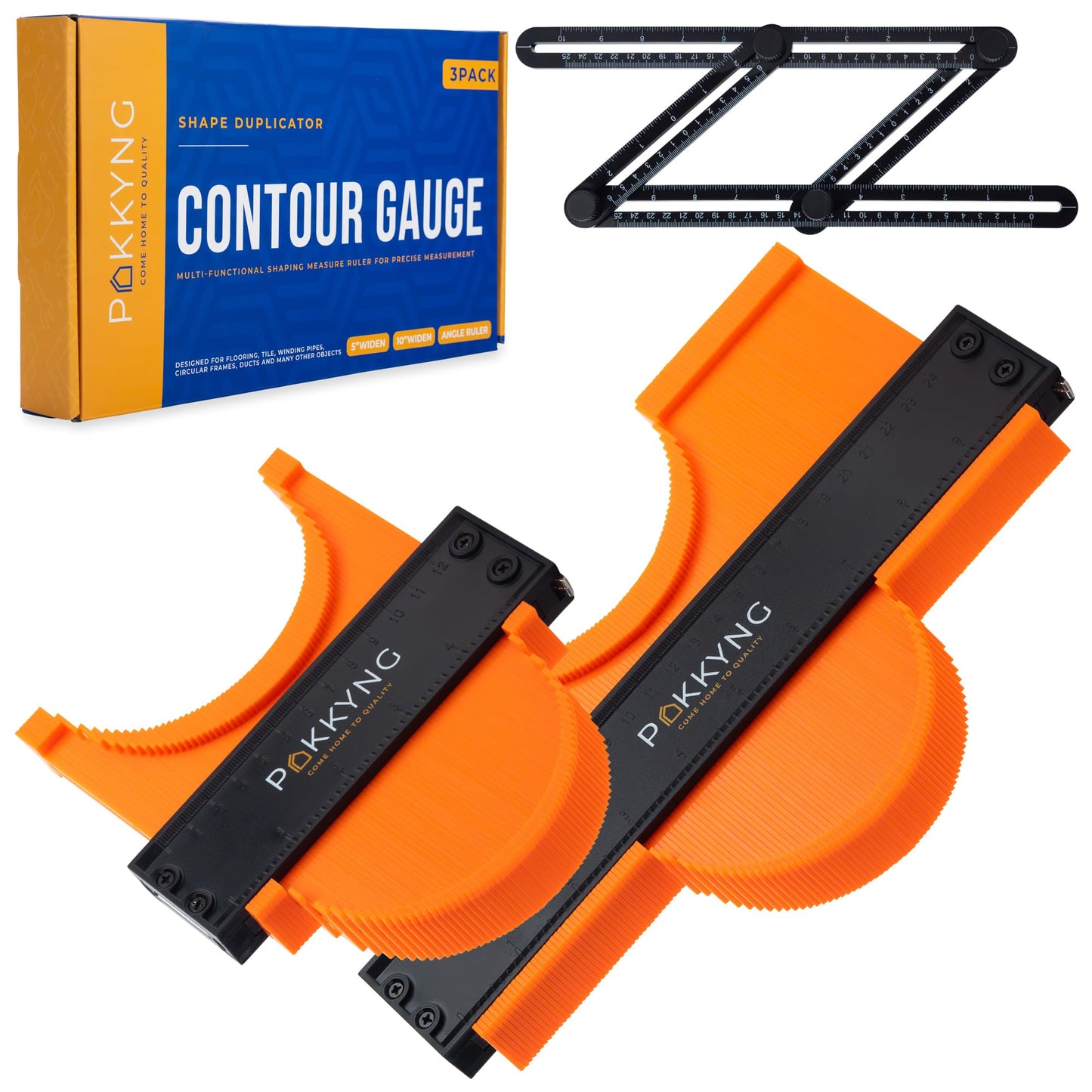 Contour Gauge Profile Tool With Lock - 3 Pack 10+5 Inch Widen with Bonus Angle Ruler