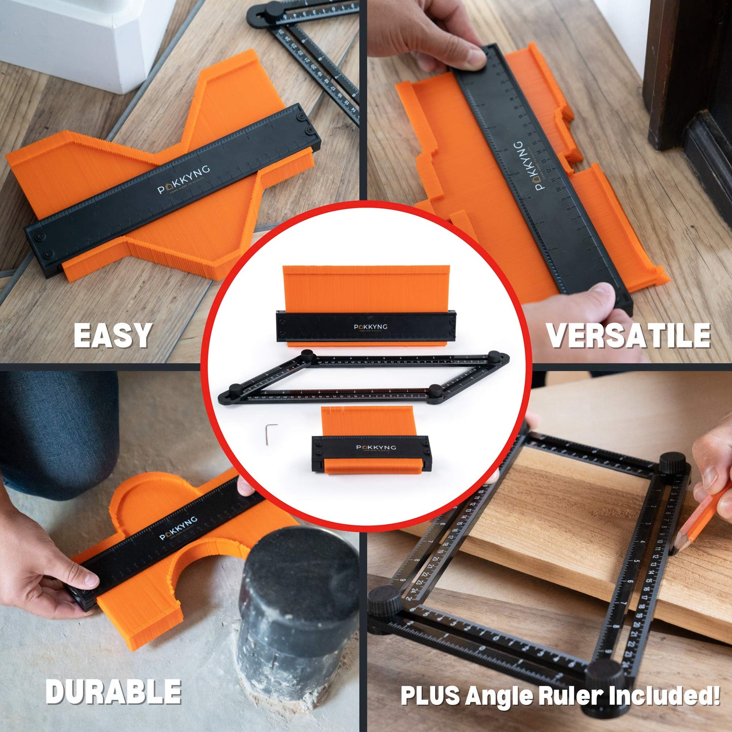 Contour Gauge Profile Tool With Lock - 3 Pack 10+5 Inch Widen with Bonus Angle Ruler