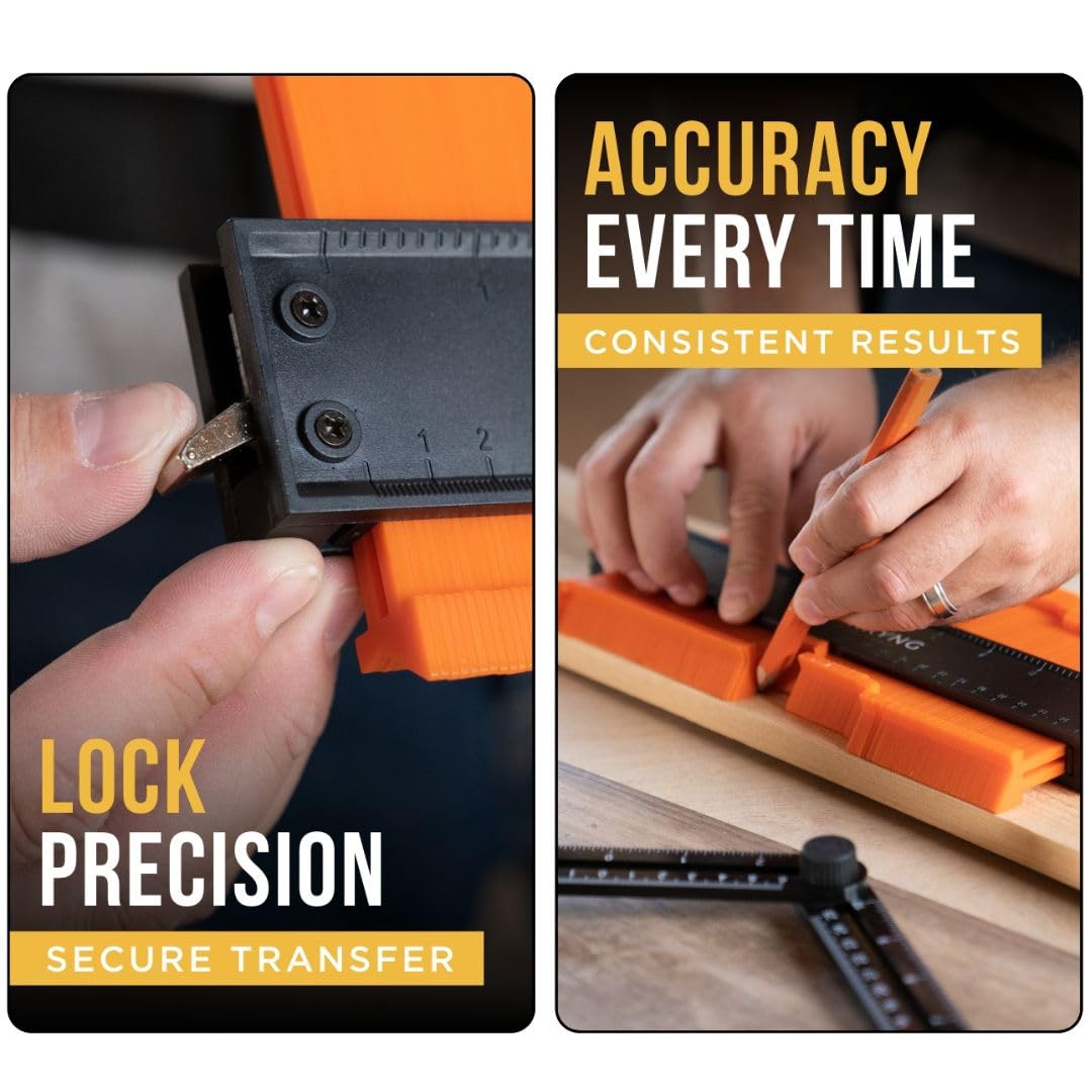 Contour Gauge Profile Tool With Lock - 3 Pack 10+5 Inch Widen with Bonus Angle Ruler